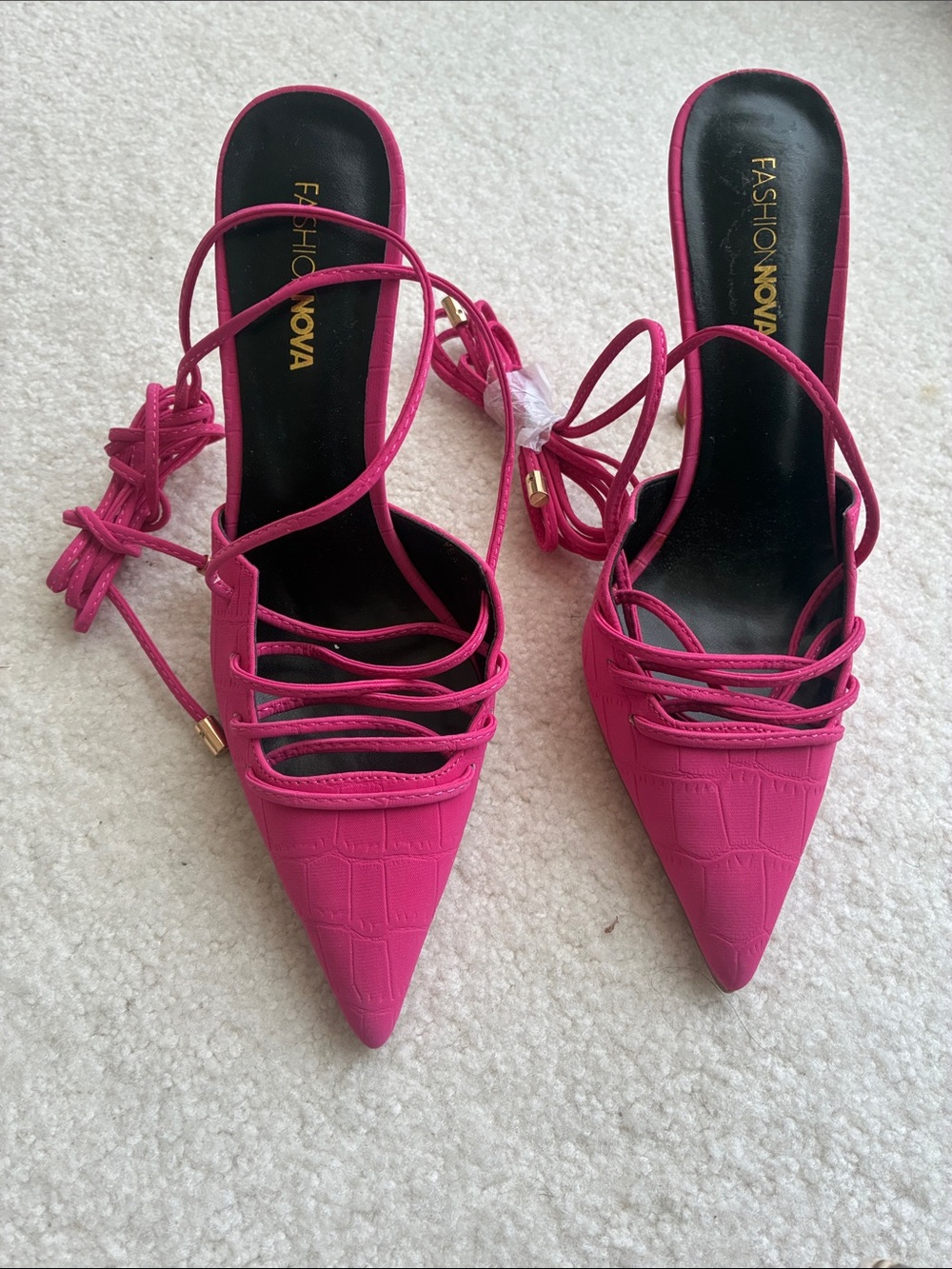 Fashion Nova Fuchsia Lace-Up Pointed Toe Heels